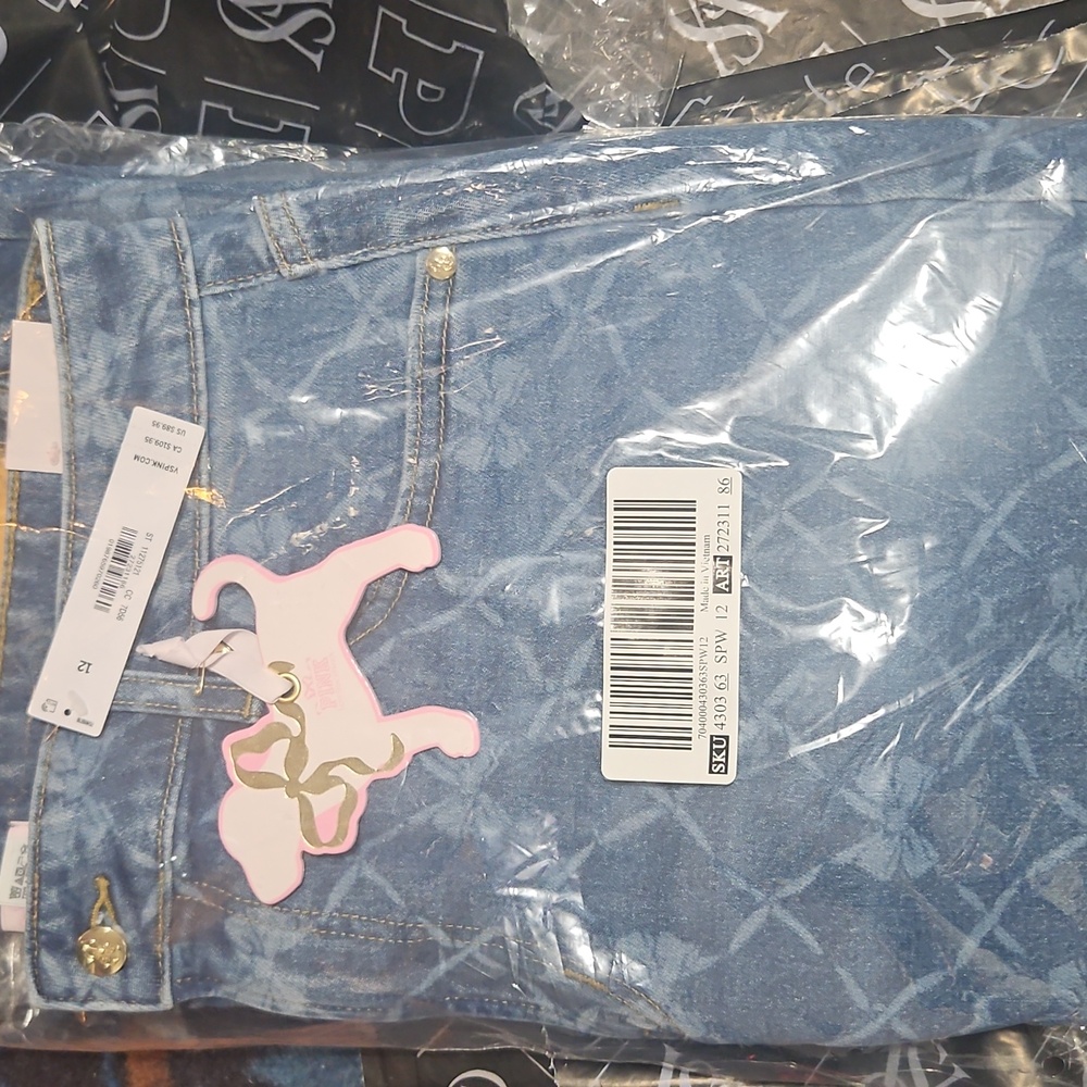 PINK X LOVESHACKFANCY MID RISE BAGGY WIDE-LEG JEANS Msrp $90 Size 12 New - Picture 2 of 6